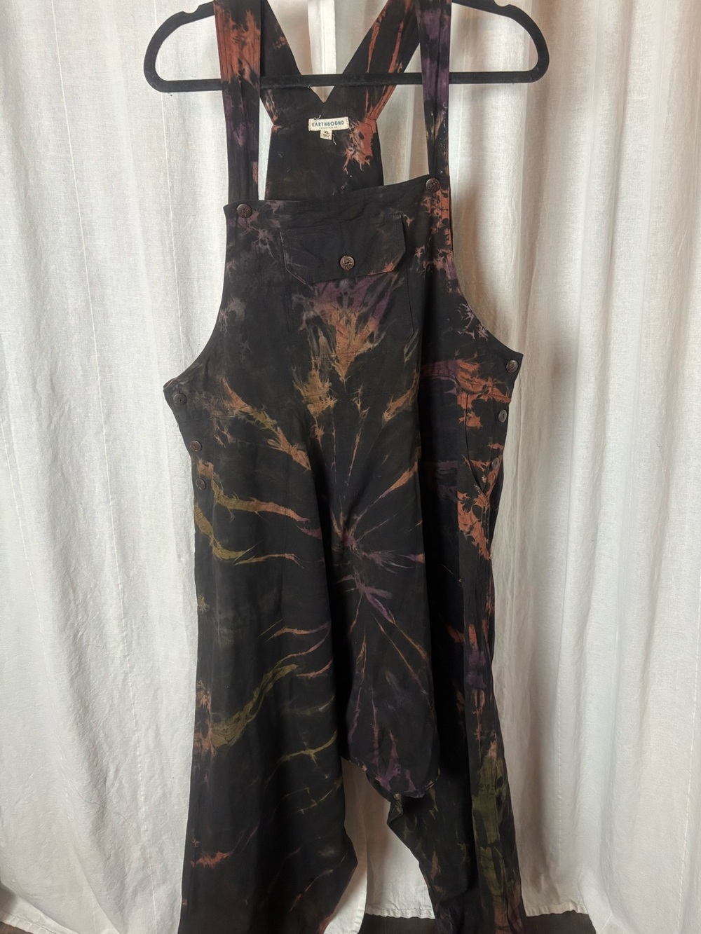 Earthbound Trading Tie Dye Harem Jumpsuit 100% Cotton Women’s XL Pockets Overall